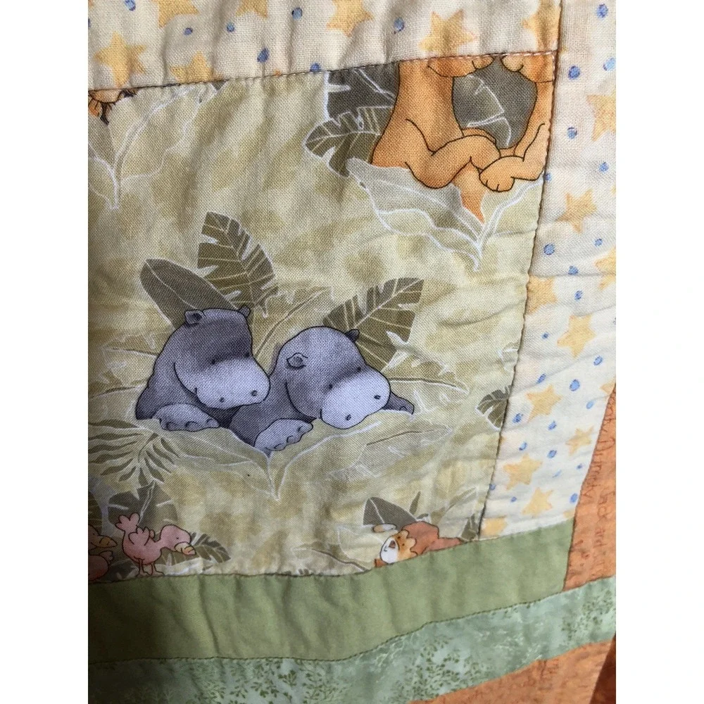 Handmade Quilt 42 x 42 Yellow Jungle Animals Baby Room Coverlet Wall Hanging